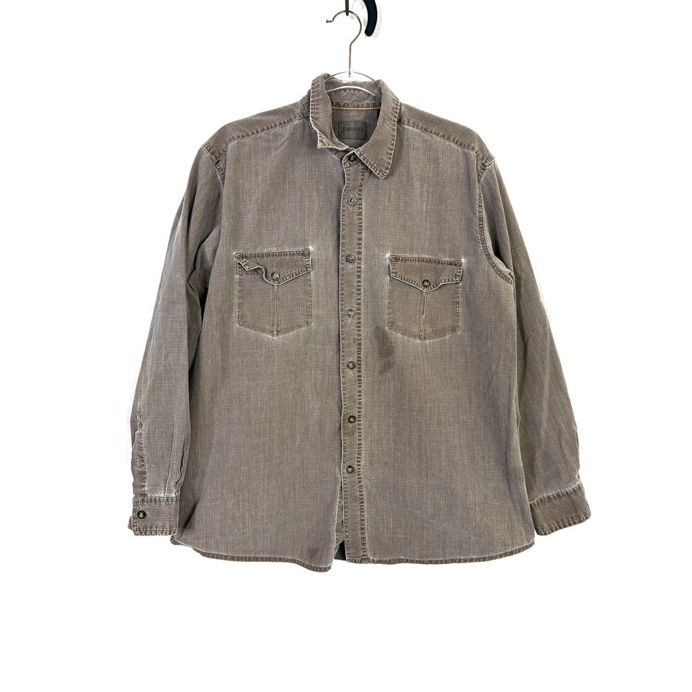 St. John's Bay VTG Brown Stone Wash Casual Button Up Shirt 100% Cotton Men Large